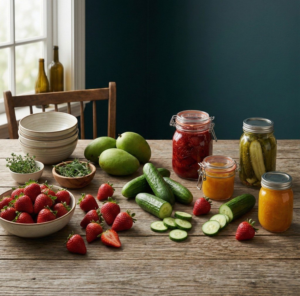 Fresh ingredients turning into pickles