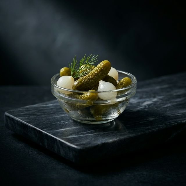 Premium minimal salad pickles close-up